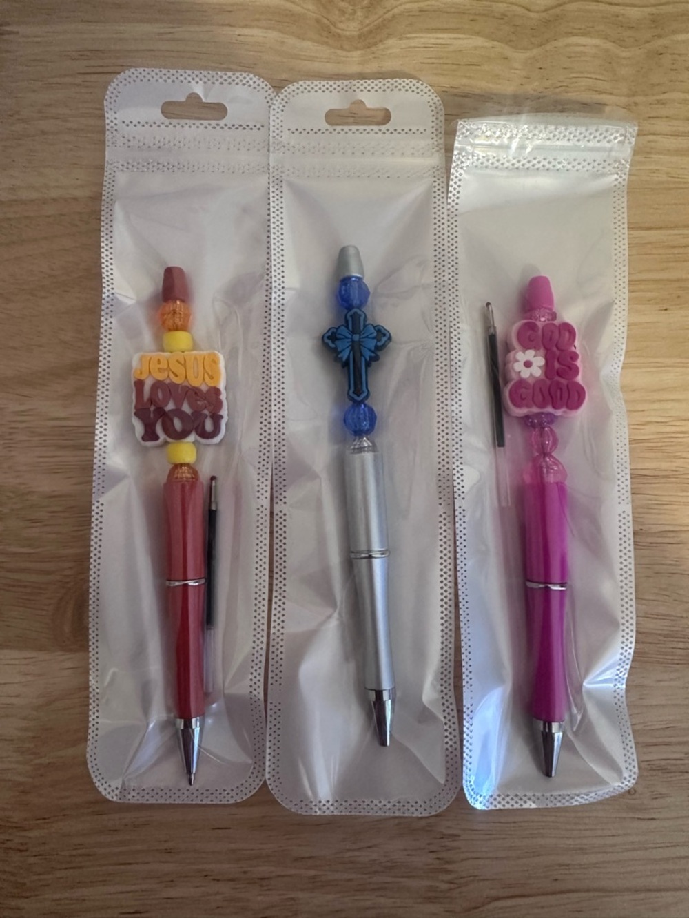 Hand Crafted Red, Silver, Pink Decorative Charm Pens